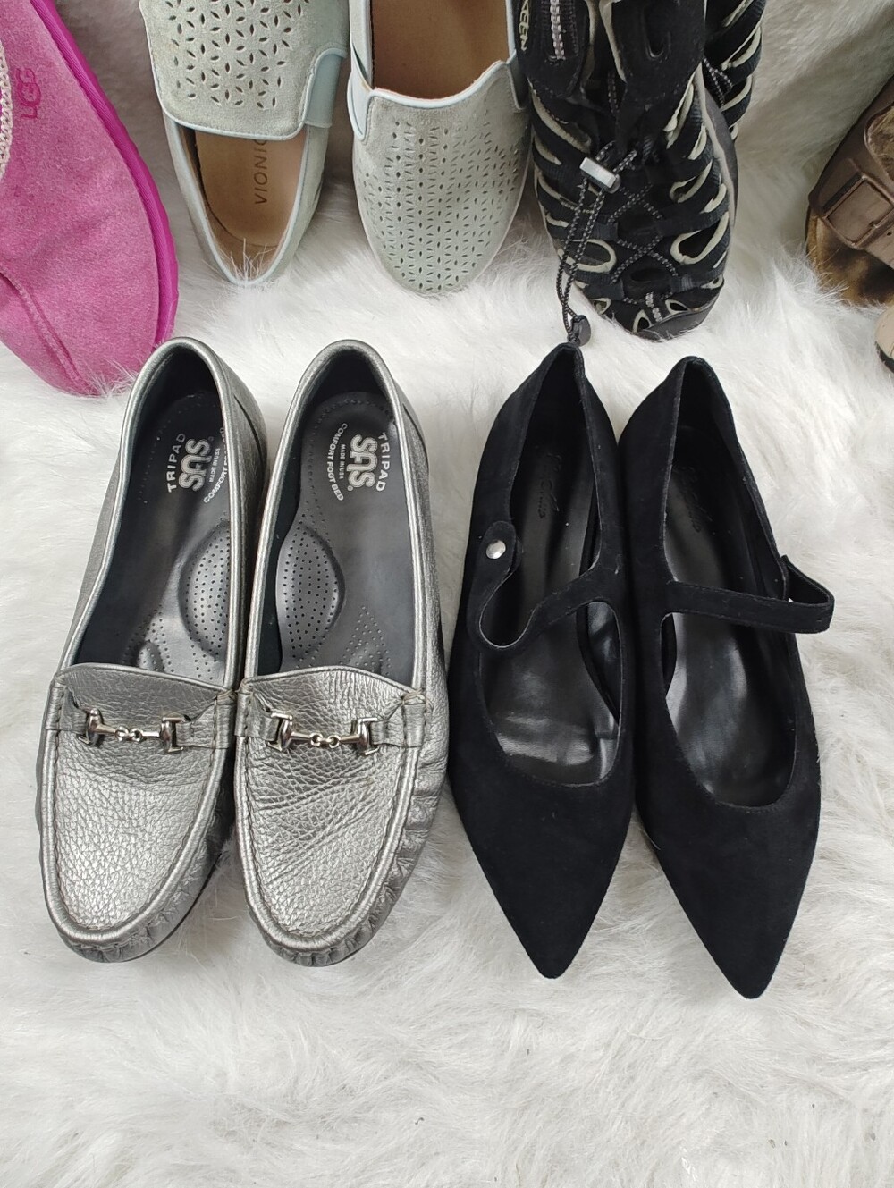 SAS Tripad Comfort Footbed Gray + GenShuo Black Mary Jane Shoes Bundle  Women 10